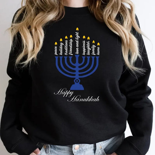 Happy Hanukkah Sweatshirt, Hanukkah Hoodie, Jewish Gift For Celebration, Holiday Gift Sweater, Religious Sweatshirt For Mother.