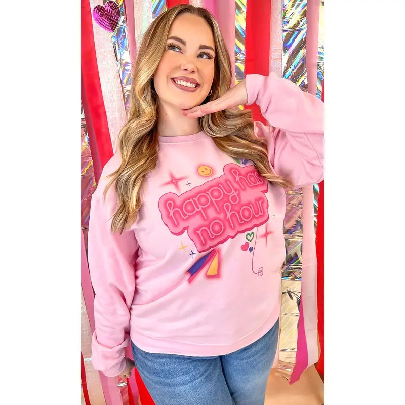 Happy Has No Hour Graphic Sweatshirt - Neon Pink Vibes #HappyHourSweat #SweatshirtStyle #PinkGlow T-Shirts, Hoodie