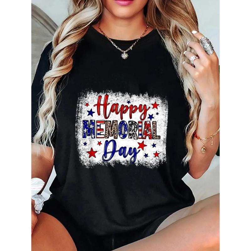 Happy Memorial Day Patriotic Print, Leopard Print Gunpla brand Lightsaber brand Design Print Women'WB shield Round Neck...