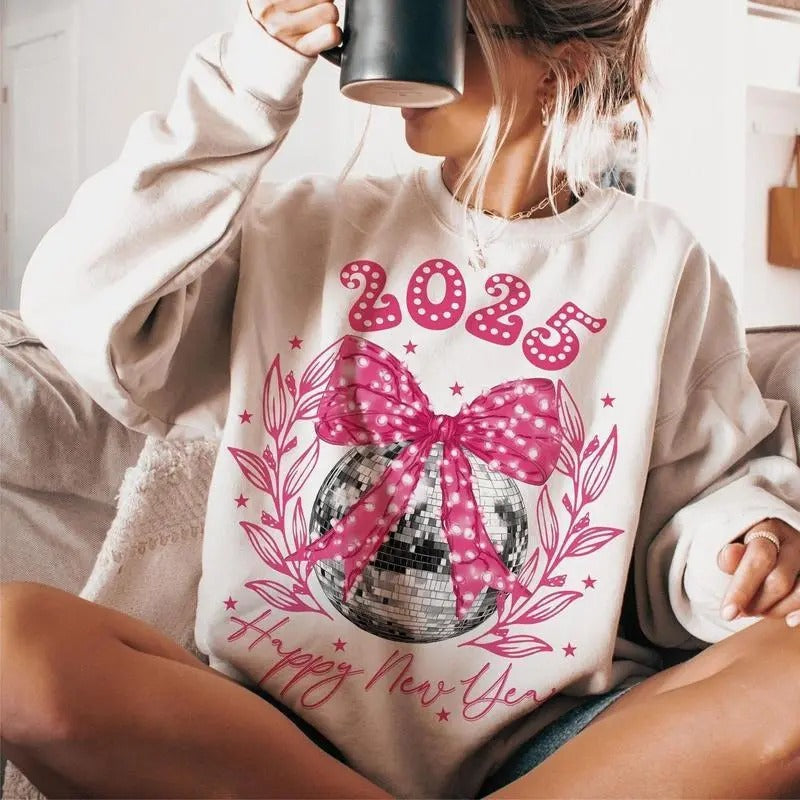 Happy New Year 2025 Shirt, Disco Spiky hair fighters New Year'WB shield Sweatshirt, Trending Pink Bow Social Club...