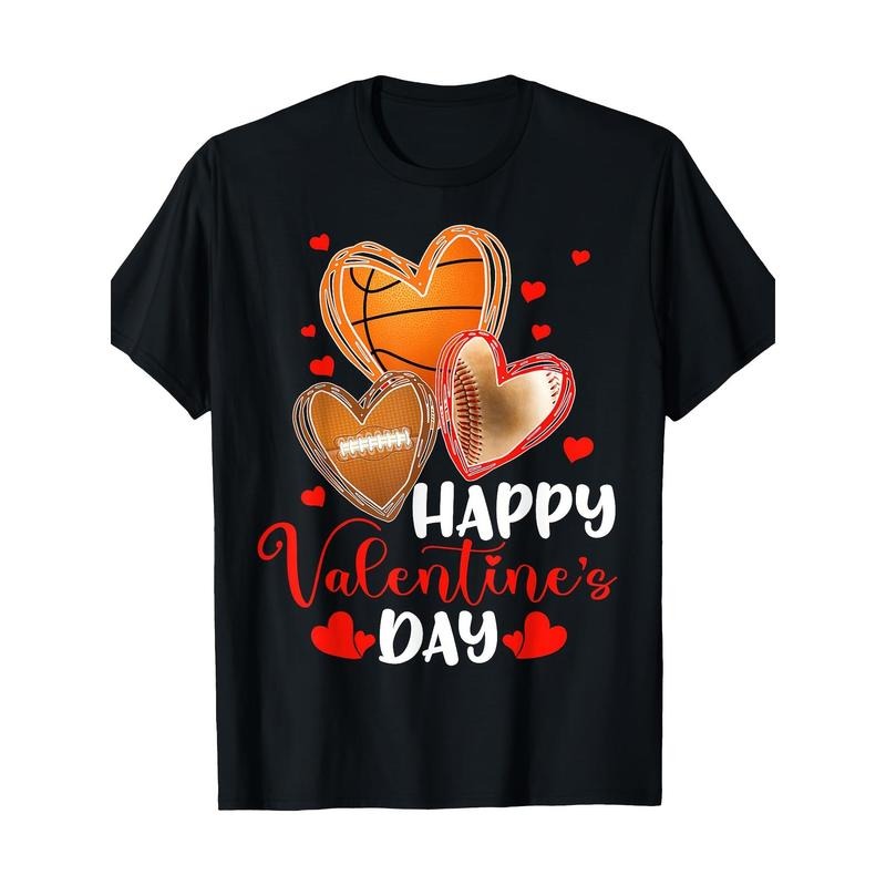 Happy Valentine's Day Basketball Baseball Football T-Shirt-100%cotton-220g made in usa Hoodie, Sweatshirt | DripVista.com