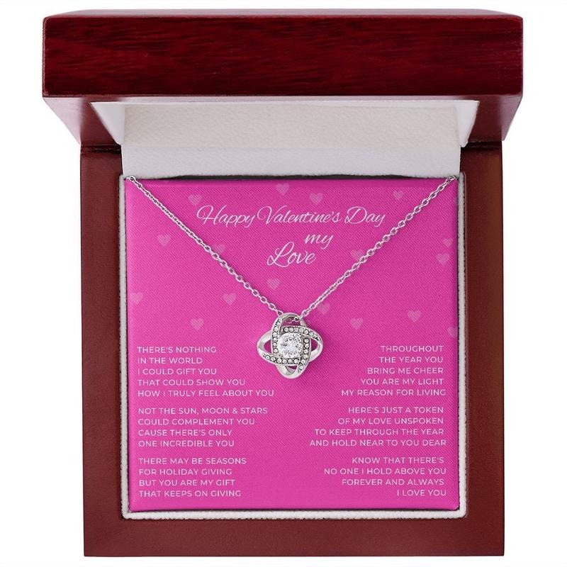 Happy Valentine's Day Pink Love Poem Love Knot Necklace, Valentine Gift For Her, Wife Girlfriend Soulmate Lover, Love...