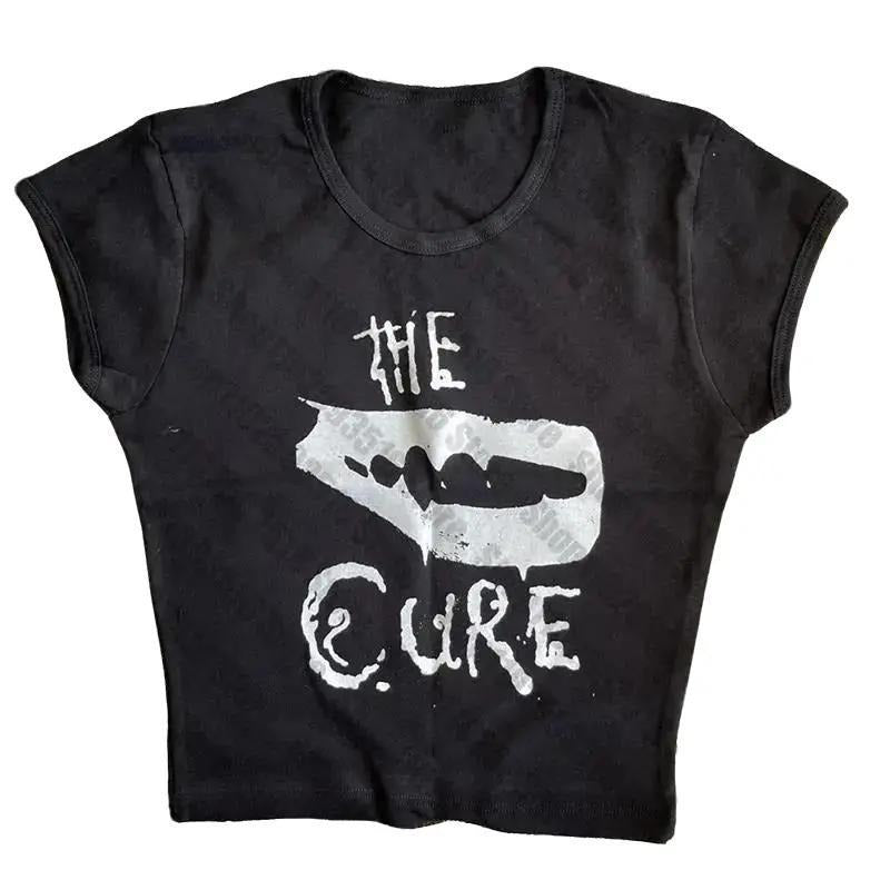 Harajuku Y2K Lips Graphics Print Kawaii Short Sleeve T-shirts Summer Emo girl Crop Tops Slim 90s tops Streetwear Goth Baby Tees