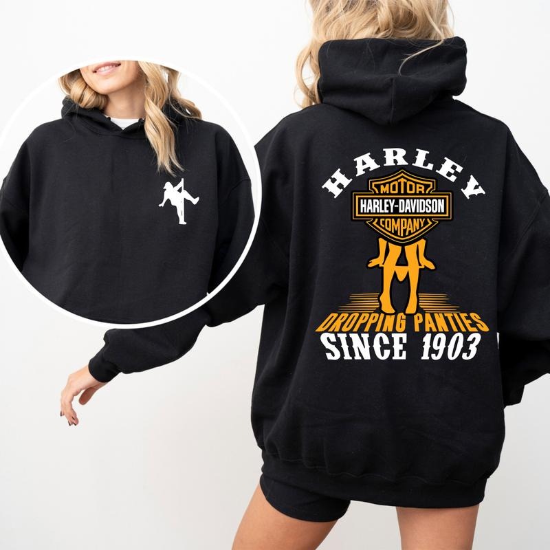 Harley with Girl Graphic Hoodie, Bold Biker Statement Sweatshirt, Motorcycle Enthusiast Design, Cozy Unisex Fall...