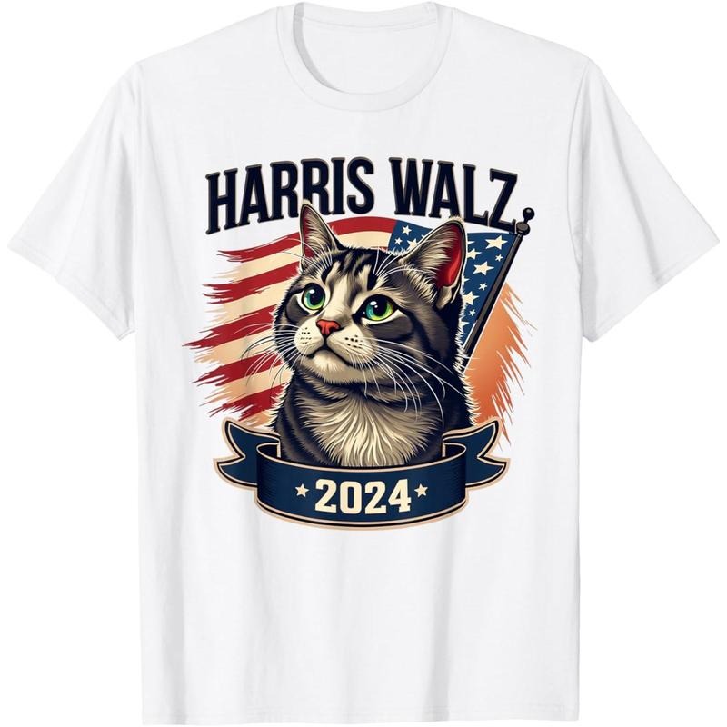 Harris Walz 2024 Funny Cat Kamala Harris Tim Walz Waltz T-Shirt made in usa