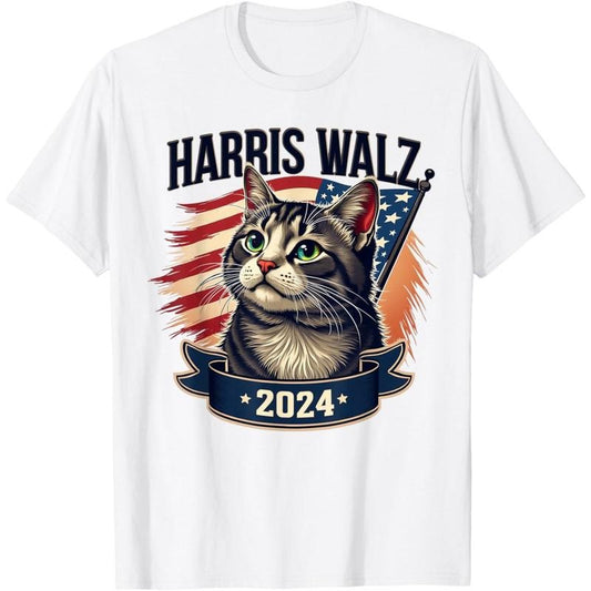 Harris Walz 2024 Funny Cat Kamala Harris Tim Walz Waltz T-Shirt made in usa