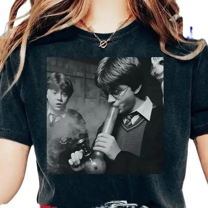 Harry Potter Vintage Meme 90s T-shirt, Hoodie, Sweatshirt, Funny Harry And Ron Smoking Shirt, Potter Tshirt. Wizarding School, HP Fan Gifts Top