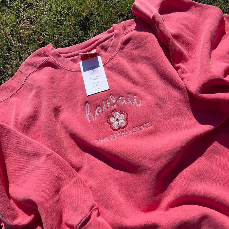 Hawaii Embroidered Crewneck T-Shirts, Hoodie, Sweatshirt | DripVista.com