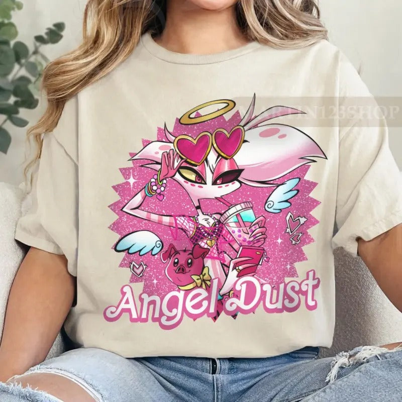 Hazbin Hotel Angel Dust And Fat Nugget Cute T-Shirt, Hazbin Hotel Characters T-Shirt, Helluva Boss Sweaters