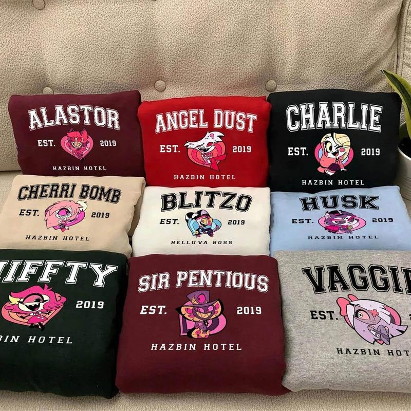 Hazbin Hotel Characters Shirt Alastor Charlie Angel Dust 100% US Cotton Relaxed Fit Crew Neckline Casual Top