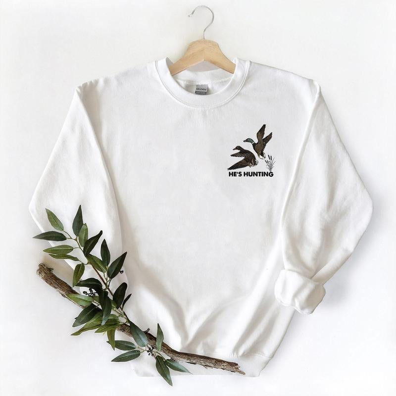 He Is Hunting Mallard Duck National Wildlife Sweatshirt Pocket Retro 90s Sweatshirt Pullover, Hunting Season, Cotton...