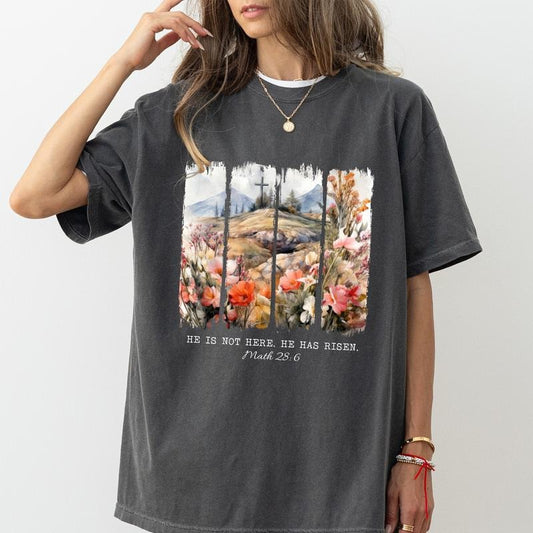 He Is Risen He Has Risen Comfort Colors Shirt, Floral Easter T-shirt, Jesus Easter Graphic Tee, Gift For Christian, Vintage Floral Christian Clothing