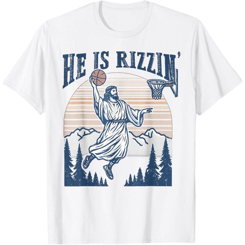 He Is Risen Rizzin' Easter Jesus Christian Faith Basketball T-Shirt Hoodie, Sweatshirt | DripVista.com