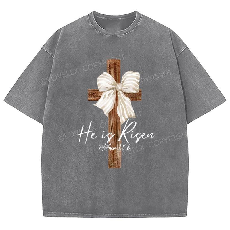 He Is Risen Washed T-Shirt, Christian Jesus  t shirts, Vintage 90s Graphic Tee Gift Cotton Top Womenswear Bottom