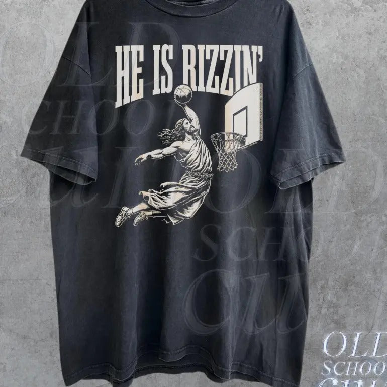 He Is Rizzin' Vintage 90s Shirt, Funny Jesus Shirt, Humor Easter Shirt, Christian Easter Shirt, Easter Gift, Jesus Playing Basketball