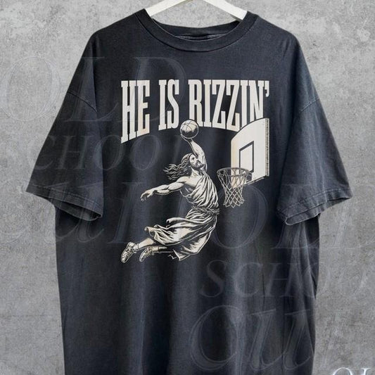 He Is Rizzin' Vintage 90s Shirt, Funny Jesus Shirt, Humor Easter Shirt, Christian Easter Shirt, Easter Gift, Jesus Playing Basketball Unisex Full Size