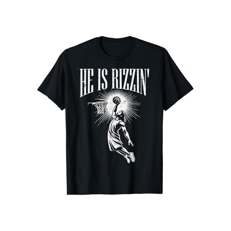 He Is Rizzin Christian Shirt Casual Style Crew Neck Short Sleeve T-Shirt Tops Trendy for Unisex, Perfect Gift
