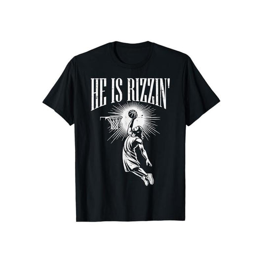 He Is Rizzin Christian Shirt Casual Style Crew Neck Short Sleeve T-Shirt Tops Trendy for Unisex, Perfect Gift