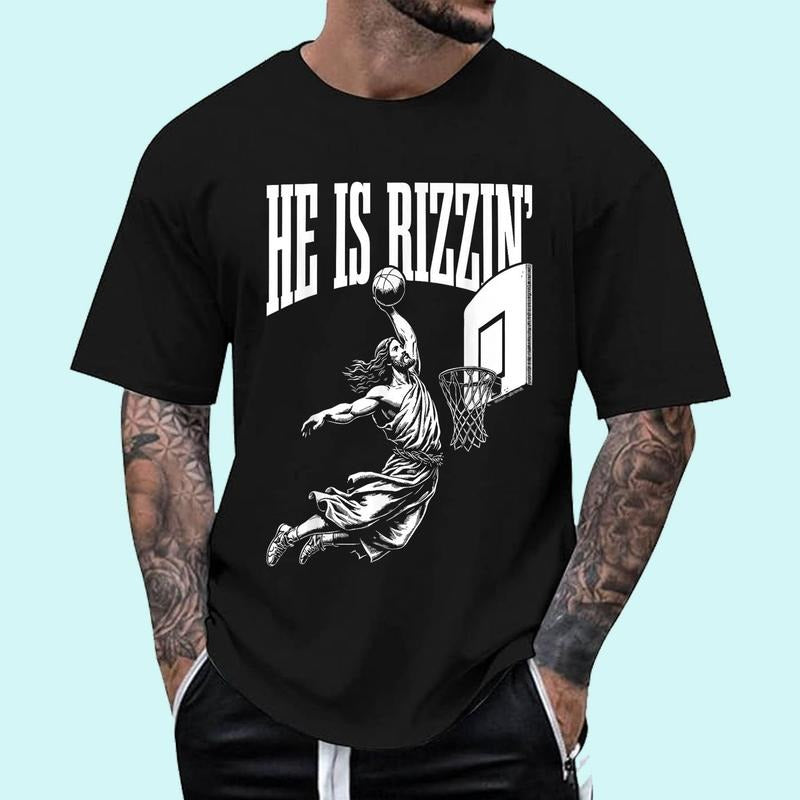 He Is Rizzin Funny Jesus Basketball Meme T-Shirt | Tee For Men and Women, Unisex Cotton Hoodie, Sweatshirt | DripVista.com