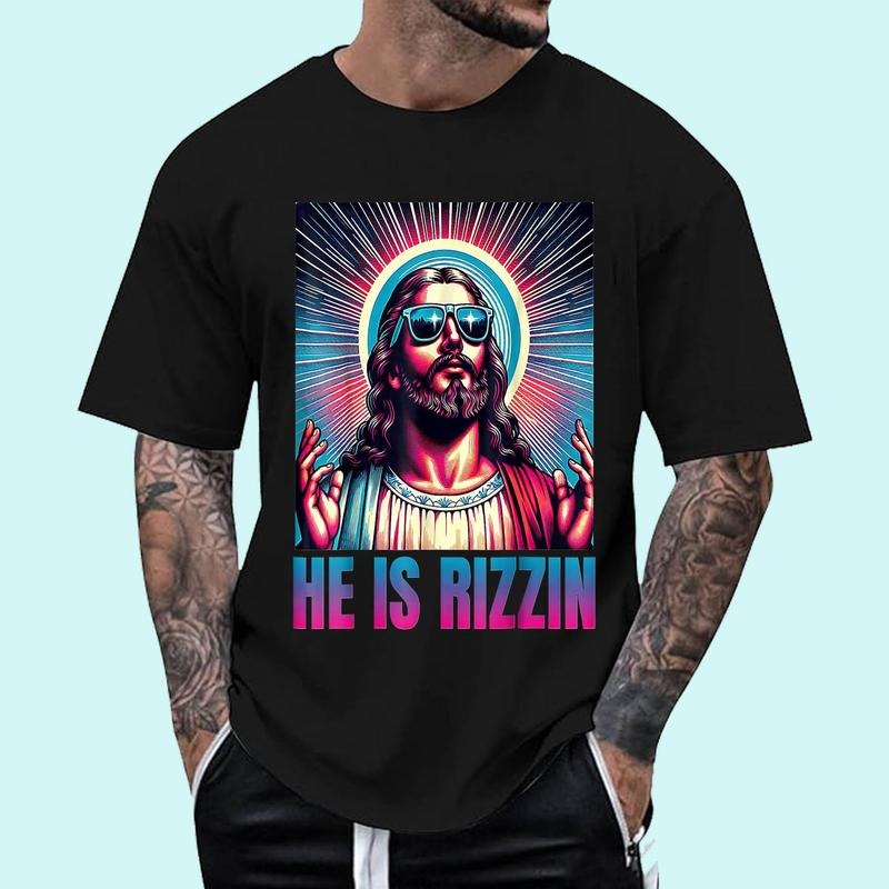 He Is Rizzin Jesus T-Shirt | Tee For Men and Women, Unisex Cotton Hoodie, Sweatshirt | DripVista.com