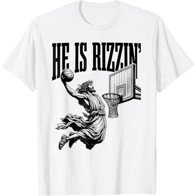 He Is Rizzin Shirt Basketball Jesus Retro Easter Christian T-Shirt Hoodie, Sweatshirt | DripVista.com
