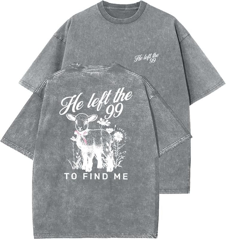 He Left The 99 To Find Me Unisex Washed T-Shirt, Christian t shirts, Vintage 90s Graphic Tee, Gift Top Womenswear Cotton...