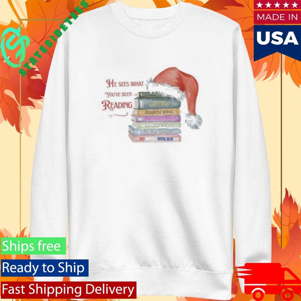 He Sees What You’ve Been Reading Spicy Santa Silent Book Shirt