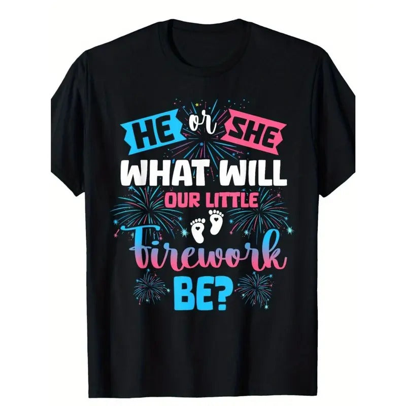 He or She What Will Our Little Firework Be Gender Reveal T-Shirt Made in USA