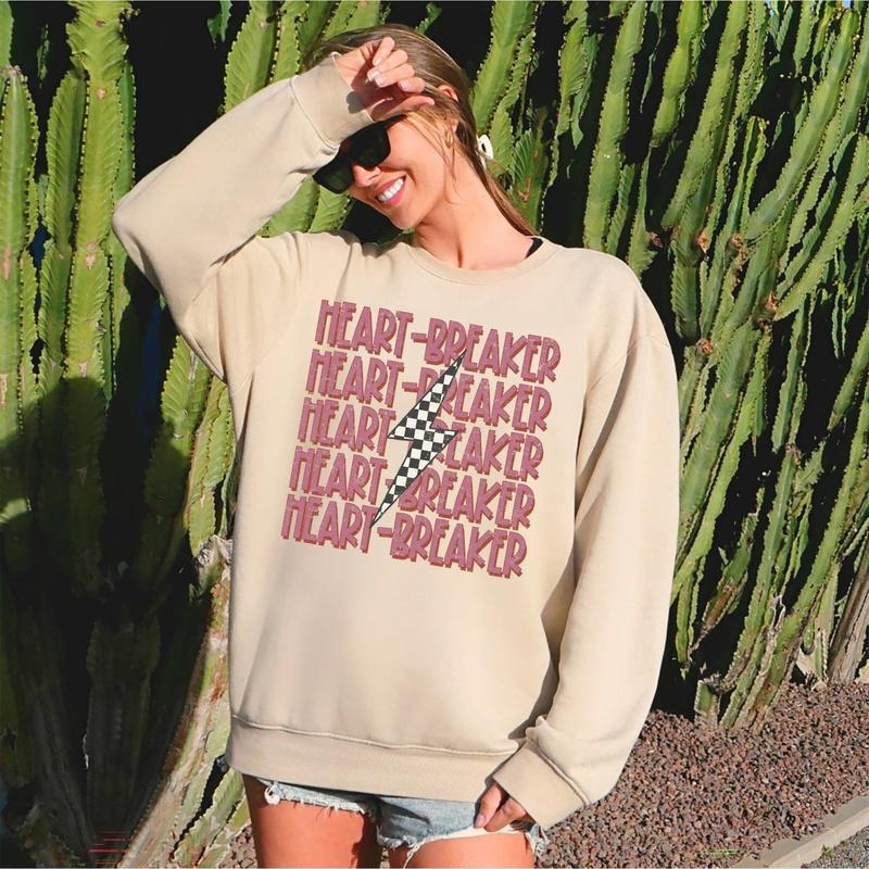 Heart Breaker, Retro, Bolt, Sweatshirt, Valentine's Day, Crew Neck, Women's, Crewneck, Valentine's Day, Love, Heart, Cupid