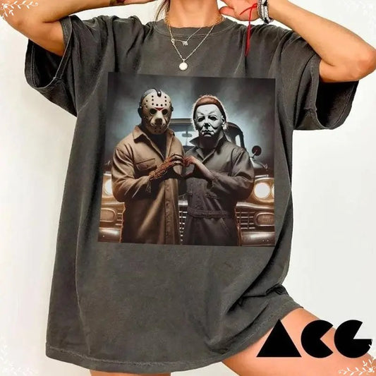 Heart Hand Horrow Movies Shirt, Michael Myers and Jason Voorheese Heart Hand Shirt, Horrow Character Shirt, Scary Spooky Horrow Halloween Shirt
