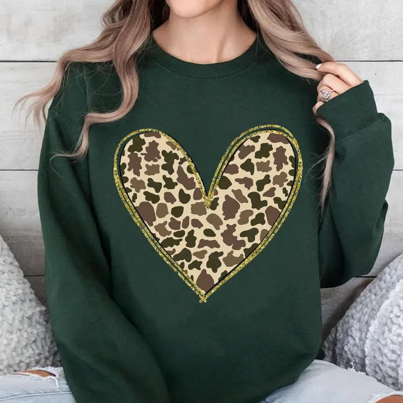 Heart Valentine's Day Camoflage Sweatshirt, Camo Hunting Valentine Heart Gift, Camo Wife, Camo Mom Shirt Hoodie