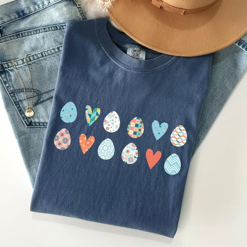Hearts and Eggs, Colorful Easter Comfort Colors Tshirt, Women's Crew Neck, Crewneck Hoodie, Sweatshirt | DripVista.com