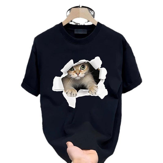 Heavy cotton short-sleeved T-shirt casual trend men and women summer ins white round neck top trendy versatile men's half-sleeve