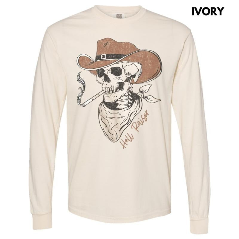 Hell Raiser Cowboy Long Sleeve Comfort Colors T-Shirt Hoodie, Sweatshirt | DripVista.com