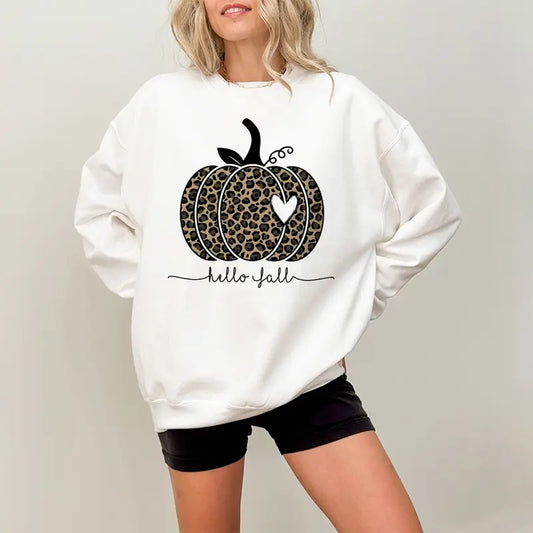 Hello Fall Sweatshirt, Leopard Pumpkin Sweater, Fall Thanksgiving Pumpkin Shirt, Fall Thanksgiving Crewneck, Thankful Shirt, Autumn Fall Shirt, Hello Pumpkin, Thanksgiving Matching Shirt