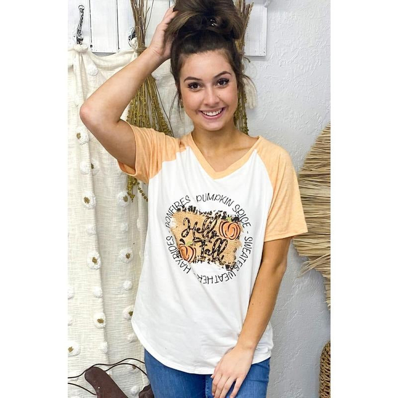 Hello Fall V-Neck T-Shirts, Hoodie, Sweatshirt | DripVista.com