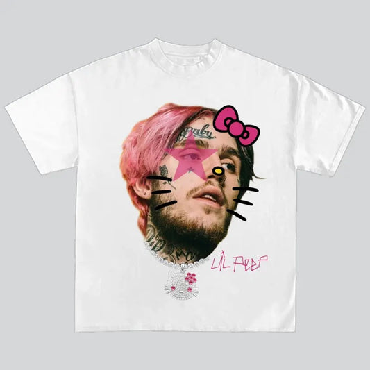 Hello Lil Kitty Peep Pink Super Star Rap Tee Crewneck
