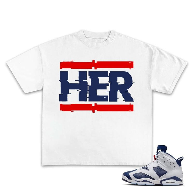 Her Shirt To Match Sneaker, 6S White And Midnight Navy Unisex Shirt Hiphop Rap Tee, Streetwear Y2K Shirt Cotton Menswear...