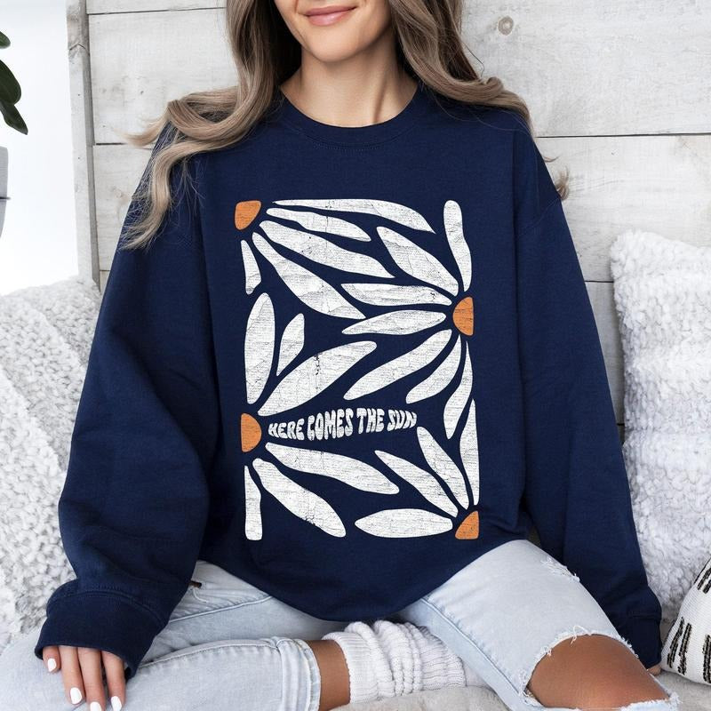 Here Comes The Sun, Boho Floral Design Sweatshirt T-Shirts, Hoodie | DripVista.com