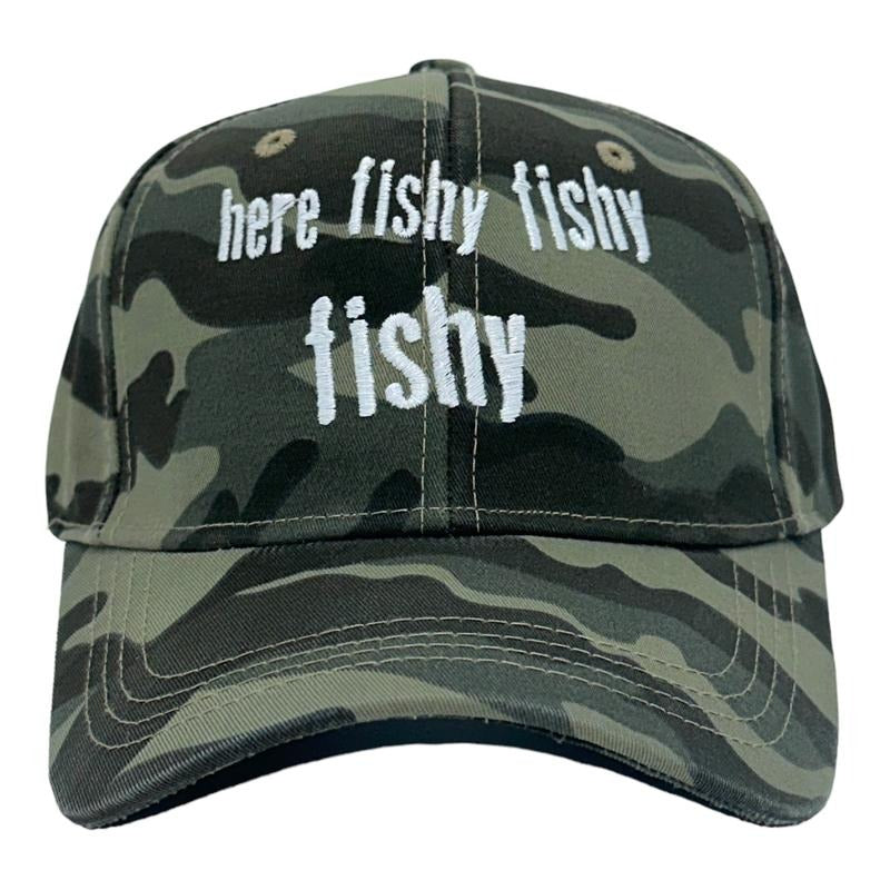 Here Fishy Fishy Fishy Hat Funny Outdoor Fishing Lovers Cap Funny Hats Fishing  Novelty Caps for Men Blue - Standard...