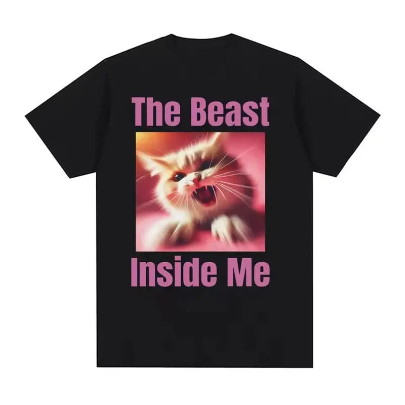 Het Beest Binnen Mij Grappige Leuke Kat Meme Vintage Graphic Tee Cadeau voor Vrouwen Mode Kawaii shirt mannen Casual...