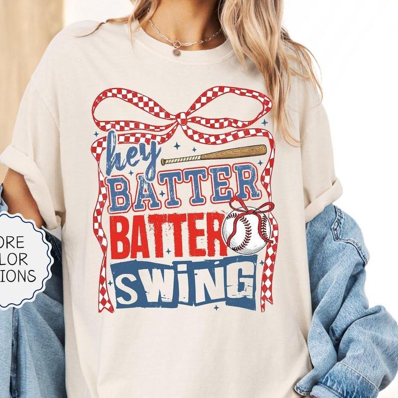 Hey Batter Batter Swing Shirt, Coquette Baseball Shirt, Baseball Lover, Baseball Mom Shirt, Game Day Tee, Sports Mom Gifts