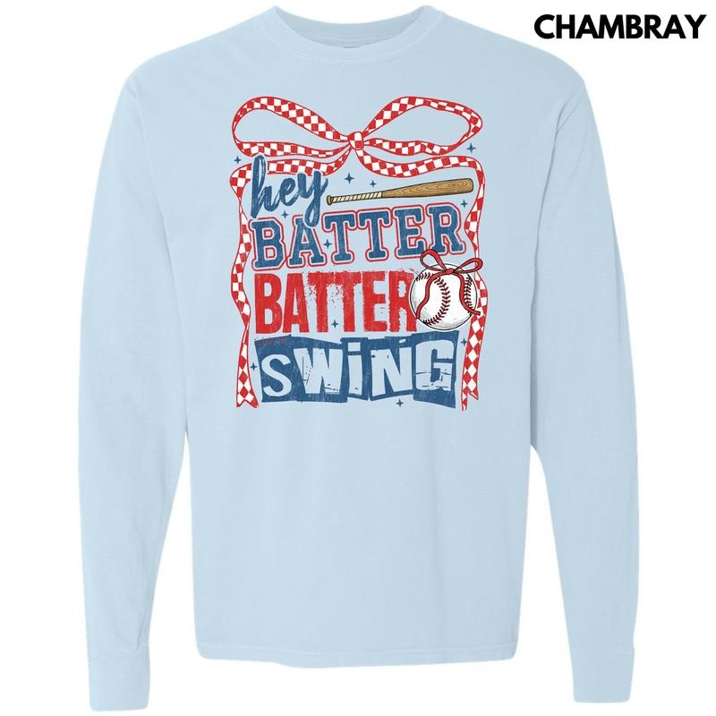 Hey Batter Swing Long Sleeve Comfort Colors T-Shirt 'NLB' Hoodie, Sweatshirt | DripVista.com