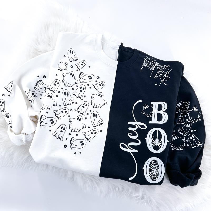 Hey Boo Halloween Colorblock Sweatshirt Comfy Womenswear Tops T-Shirts, Hoodie | DripVista.com