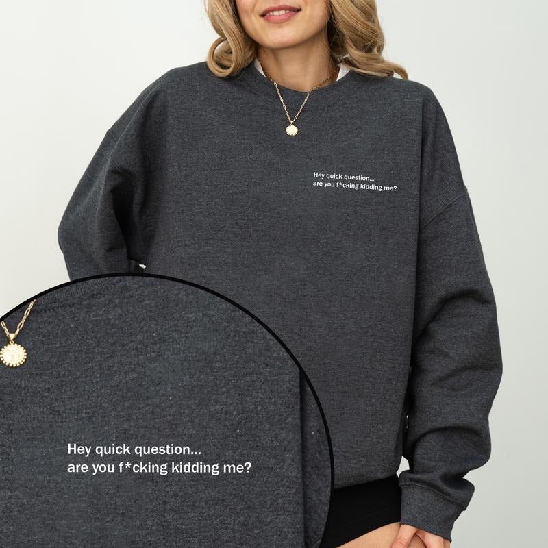Hey Quick Question Sweatshirt, Humor Shirt, Meme Clothing Gifts, Funny Saying Long Sleeve Pullover Hoodie | DripVista.com
