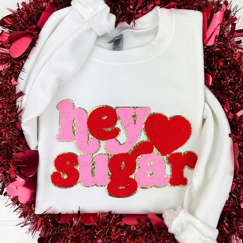 Hey Sugar Chenille Patch Sweatshirt -- WHITE T-Shirts, Hoodie | DripVista.com