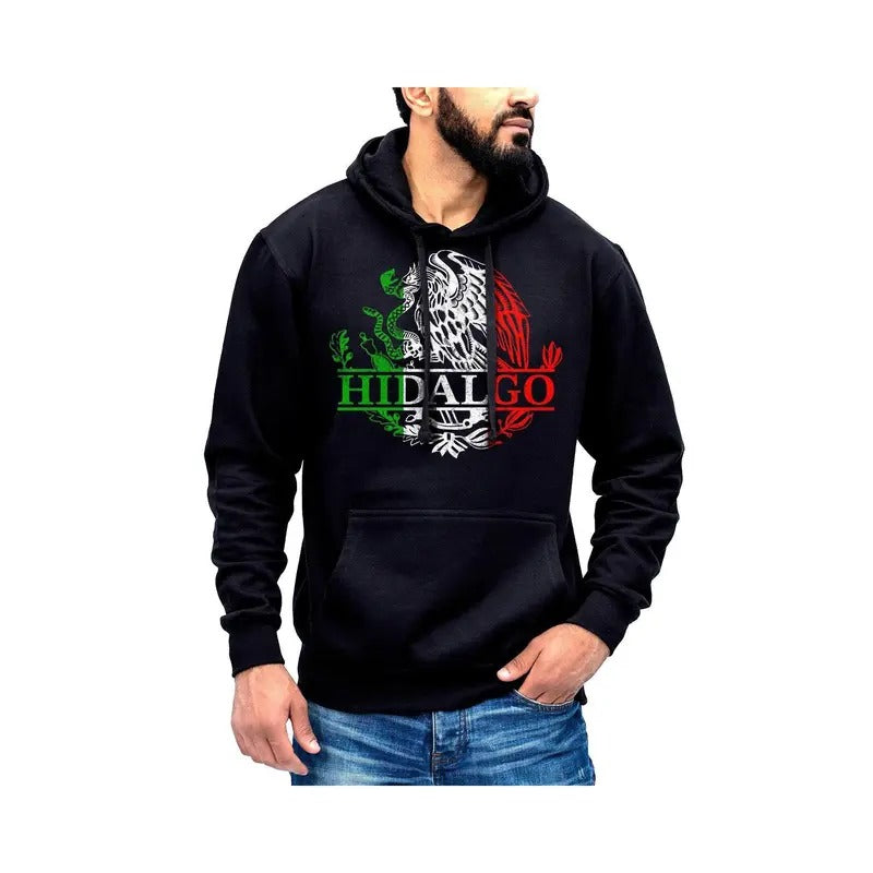 Hidalgo Mexico Eagle Emblem Hoodie Sweatshirt Breathable Fabric Menswear