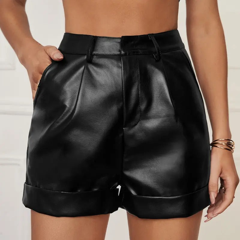 High Waisted PU Leather Shorts Roll Hem Shorts with PocketsY2K T-Shirts, Hoodie, Sweatshirt | DripVista.com