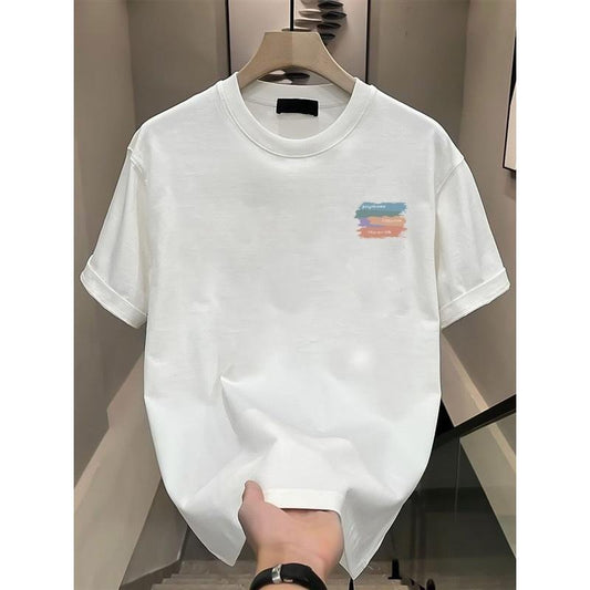 High-end Short Sleeve T-shirt for Men, Trendy Round Neck, Simple Print, Versatile, Fashion Brand, Light Luxury, Stylish Casual Top, Loose Fit T-shirt