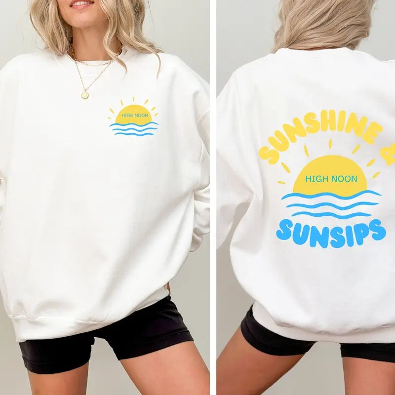 High noon Crewneck Sweatshirt, sunshine and sunsips, nooners pullover Casual Comfort T-Shirts, Hoodie | DripVista.com
